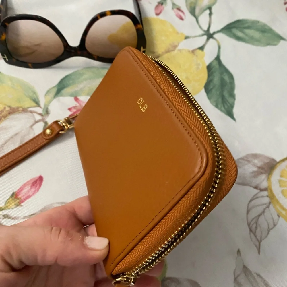 Mark & Graham brown leather monogrammed wallet